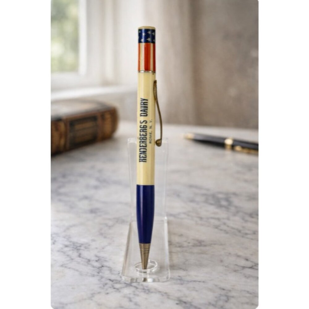 Vintage Hinderberg’s Dairy Rome NY Advertising Mechanical Pencil Patriotic USA